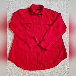 Central Park West Womens M Red Button Down Long Sleeve Pocketed Blouse Shirt